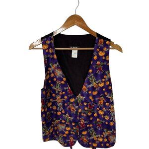 Halloween 111 Main Women's Purple Pumpkin Scarecrow Vest Size Medium
